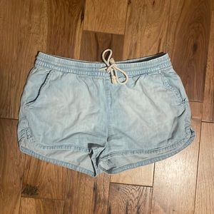 Aerie American Eagle Tie Shorts Size Medium Blue Denim Loose Jean Acid Wash
